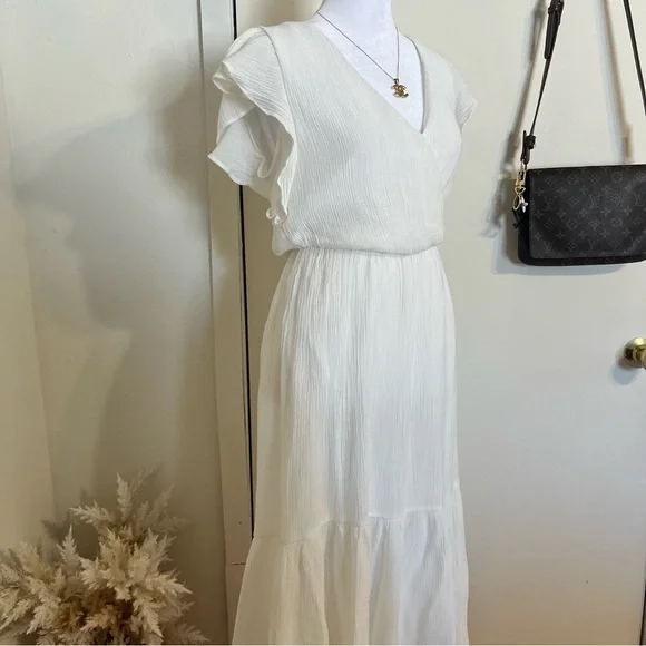 LUSH midi ruffle off white dress size S - Picture 8 of 14